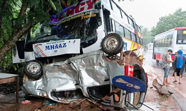 ಪುತ್ತೂರು : ಖಾಸಗಿ ಬಸ್, ಕಾರು ನಡುವೆ ಅಪಘಾತ – ತಂದೆ, ಮಗಳಿಗೆ ಗಂಭೀರ ಗಾಯ