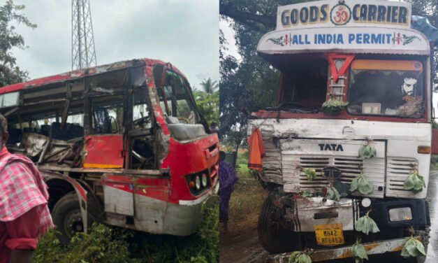 ಸಾರಿಗೆ ಬಸ್, ಲಾರಿ ಮುಖಾಮುಖಿ ಡಿಕ್ಕಿ – ಓರ್ವ ಸಾವು, 6 ಮಂದಿಗೆ ಗಂಭೀರ ಗಾಯ